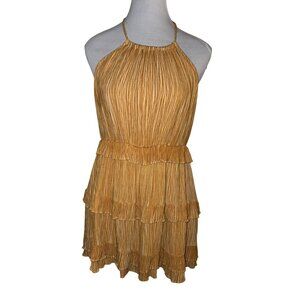 Lulu's Gold Pleated Tiered Halter Mini Dress